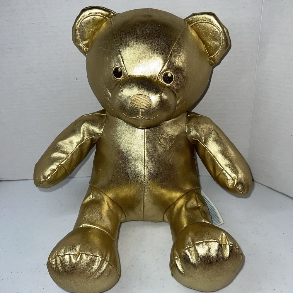 Build A Bear Metallic Gold Vinyl Stuffed Animal Gift Plush Bear 2019 15 Inch